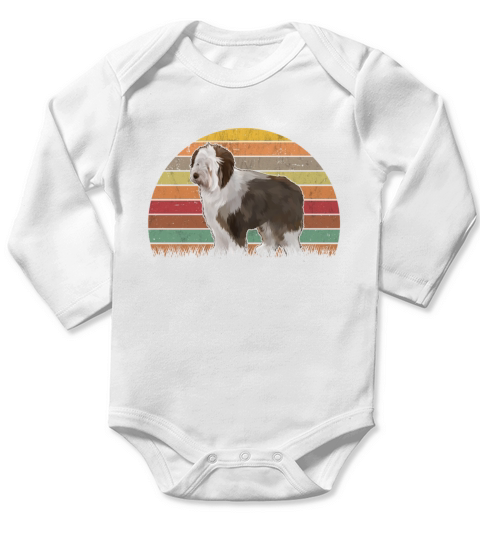 Bobtail Retro Old English Sheepdog Vintage Long Sleeve Baby One-Piece