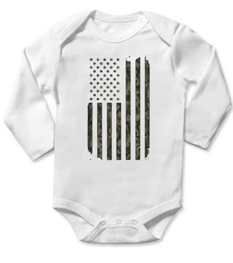 Camouflage American Flag Long Sleeve Baby One-Piece