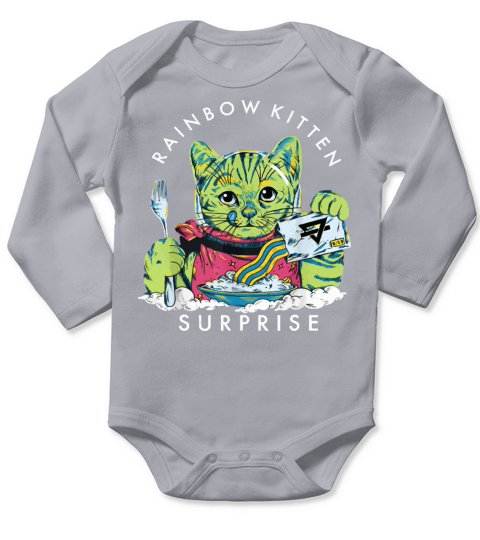 Cats Rainbow Kitten Surprise Cute Eat Retro Animal Long Sleeve Baby One-Piece