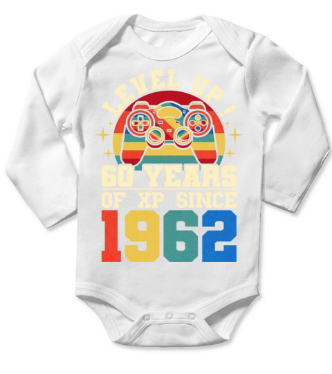 Geek Level 60 1962 60th Birthday Gamer Long Sleeve Baby One-Piece