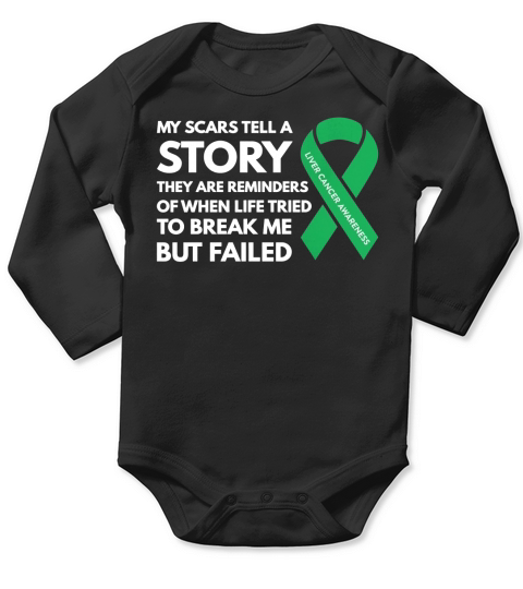 Liver Cancer Awareness Amber Ribbon Warrior Shirt Long Sleeve Baby One-Piece
