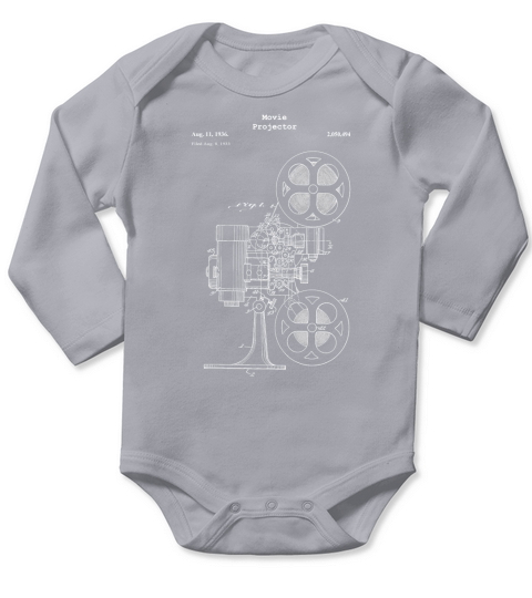 Vintage Movie Projector Blueprint Shirt - Film Cinema Video Long Sleeve Baby One-Piece