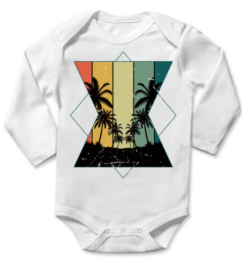 Vintage Palm Tree Beach 2022 Tropical Hello Summer Long Sleeve Baby One-Piece