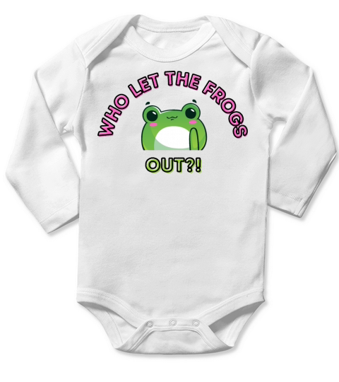 Who Let The Frogs Out Cute Cartoon Frog Waving Long Sleeve Baby One-Piece