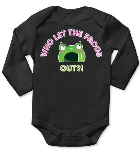 Who Let The Frogs Out Cute Cartoon Frog Waving Long Sleeve Baby One-Piece