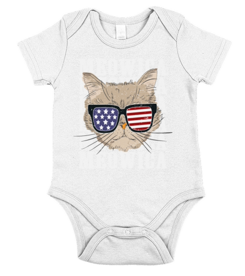 Cat 4th of July Meowica Merica USA American Flag Short Sleeve Baby One-Piece