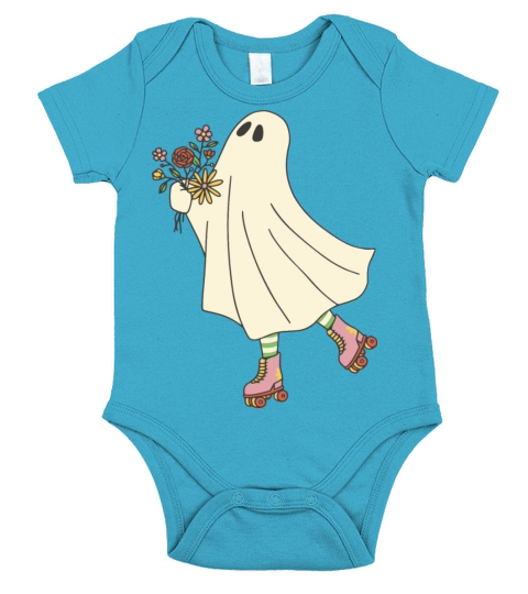 Ghost with flowers roller skating Short Sleeve Baby One-Piece