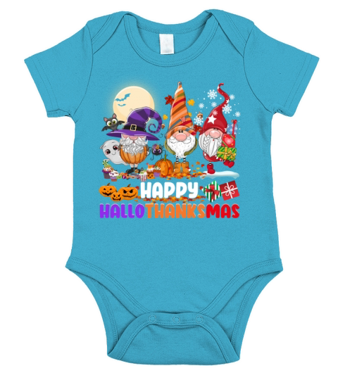 Happy HalloThanksMas Gnomes Halloween Thanksgiving Short Sleeve Baby One-Piece