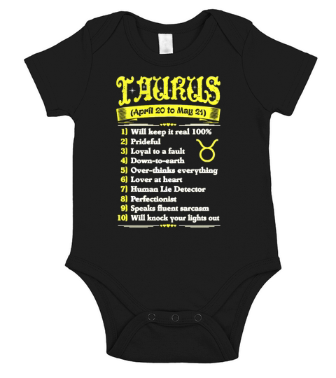 Top Ten Signs To Spot True Taurus Zodiac Tshirt T-Shirt Short Sleeve Baby One-Piece