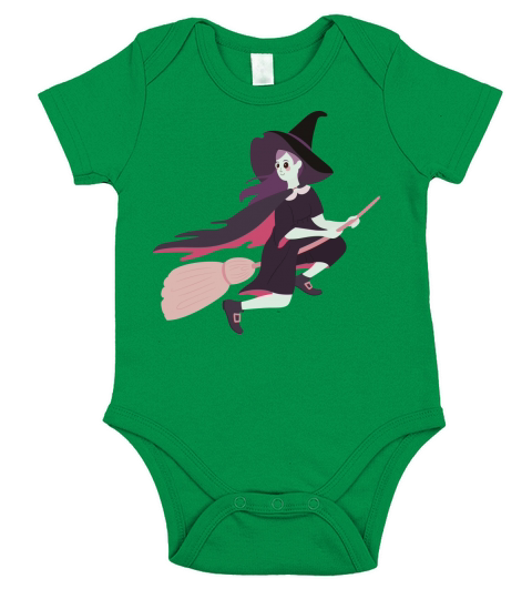 Witch Halloween Cute Clipart Short Sleeve Baby One-Piece