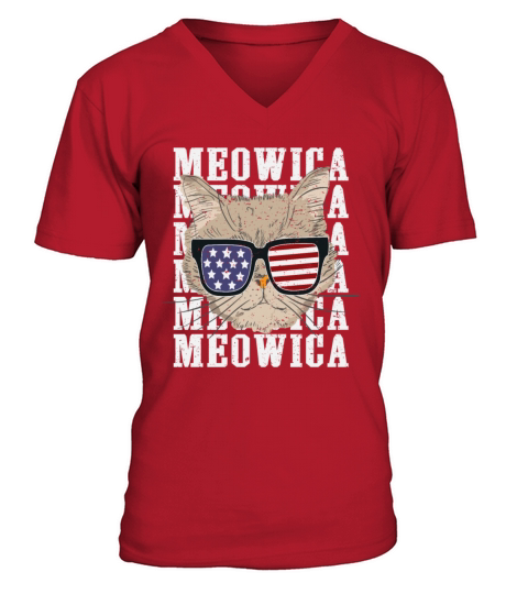 Cat 4th of July Meowica Merica USA American Flag V-Neck T-shirt