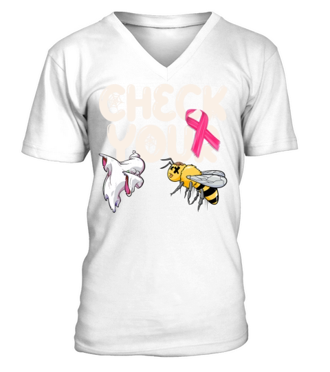 Check Your Ghost Bee With Pink Ribbon Funny V-Neck T-shirt