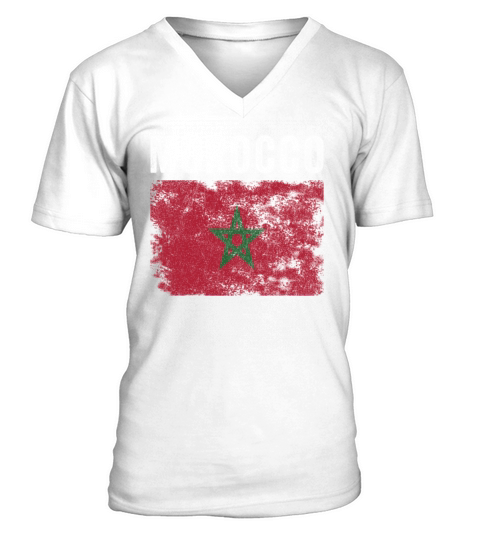 Morocco Flag Distressed - Moroccan Flag V-Neck T-shirt
