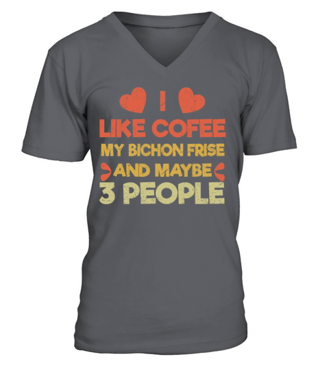 Vintage Pet Dog Like Coffee Love Bichon Frise V-Neck T-shirt