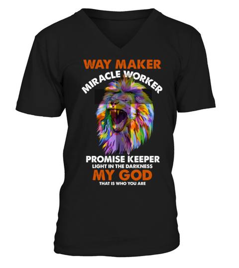 Vintage Quote Lion Cross Light Colorful Waymaker M V-Neck T-shirt