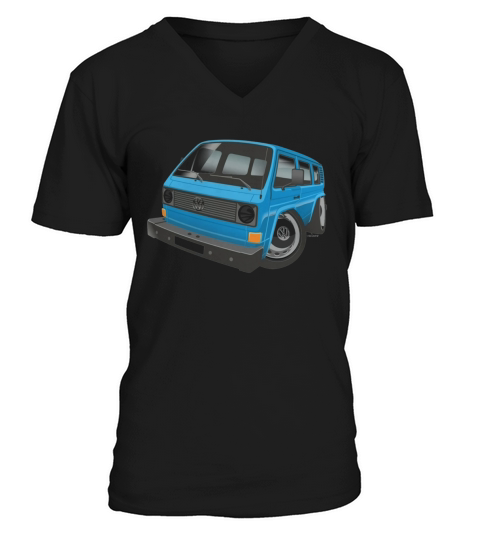 VW T3 bus caricature blue shirt V-Neck T-shirt