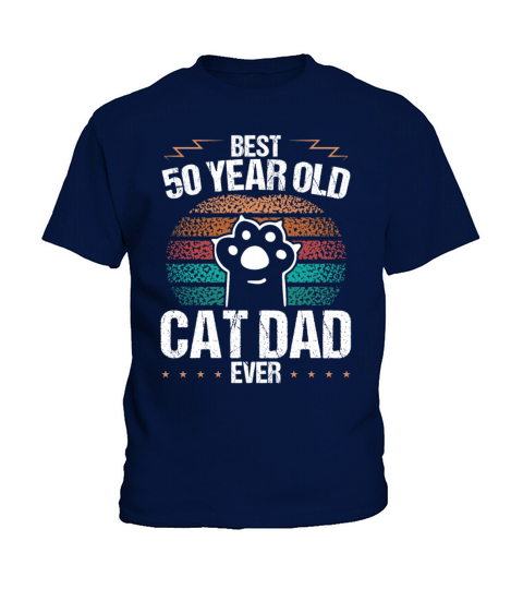 Best 50 Year Old Cat Dad Cat Father 50th Birthday Kids T-Shirt