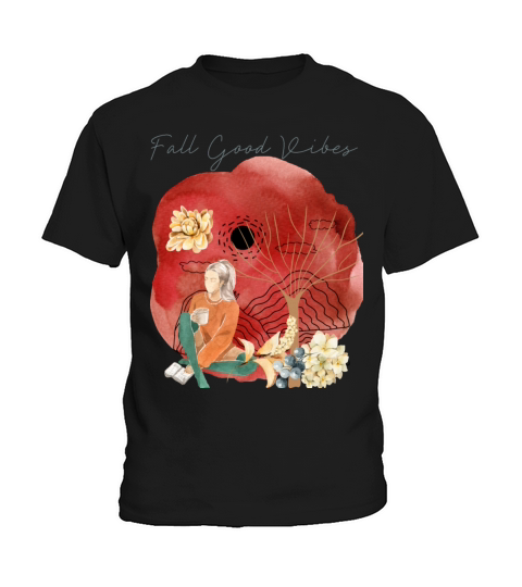 Fall Good Vibes Girl drink Cofee Red Kids T-Shirt