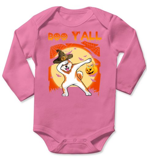 Akita Dabbing Boo Yall Ghost Halloween Long Sleeve Baby One-Piece