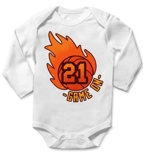 Athlete Ball Fire Game Sport Number 21 Basketball Long Sleeve Baby One-Piece