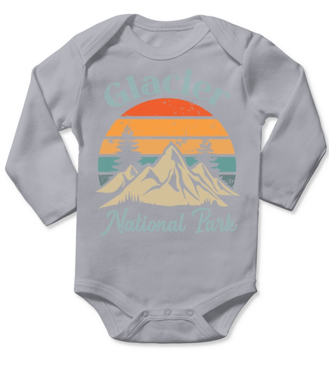 Glacier National Park Retro Vintage Mountain Sunse Long Sleeve Baby One-Piece