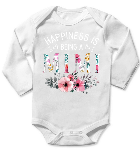 Happiness Is Being a Mimi Mother day Flower Long Sleeve Baby One-Piece