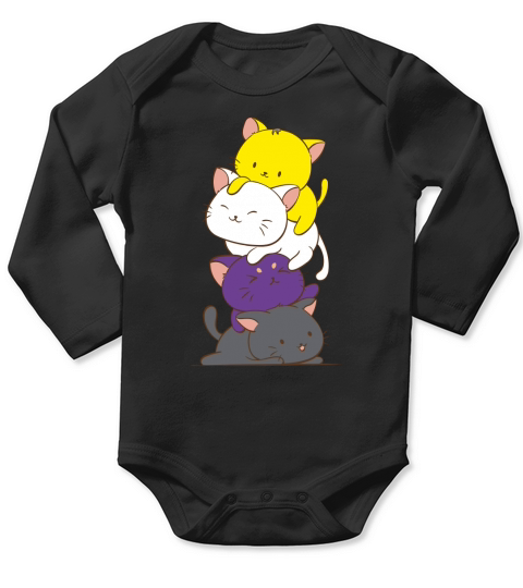 Kawaii Cat Pile LGBTq Non Binary Pride Flag Kittens shirt - Hat Long Sleeve Baby One-Piece