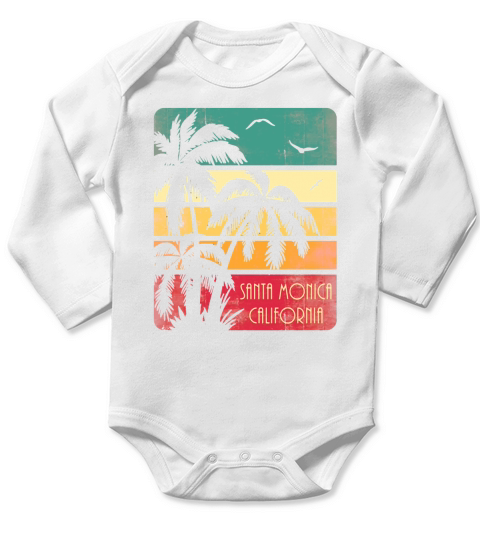 Santa Monica California Vintage Summer Long Sleeve Baby One-Piece
