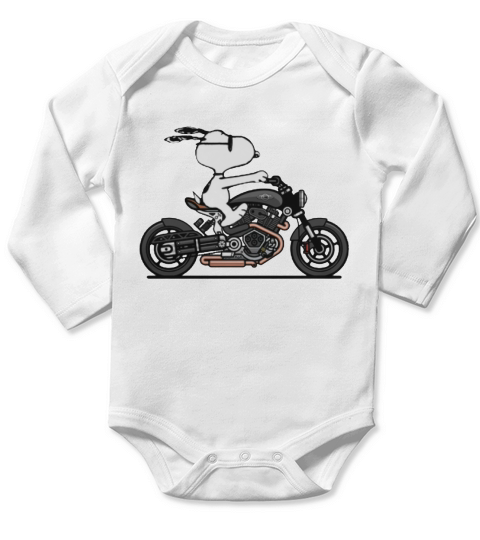 Snoopy riding motorcycle shirt Long Sleeve Baby One-Piece