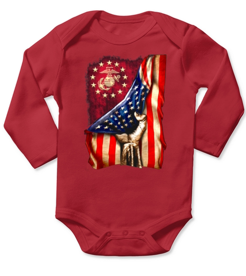US Marine Corps American flag shirt Long Sleeve Baby One-Piece