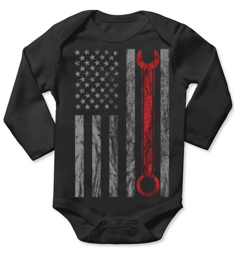 Vintage Distressed Mechanic Usa Flag Long Sleeve Baby One-Piece