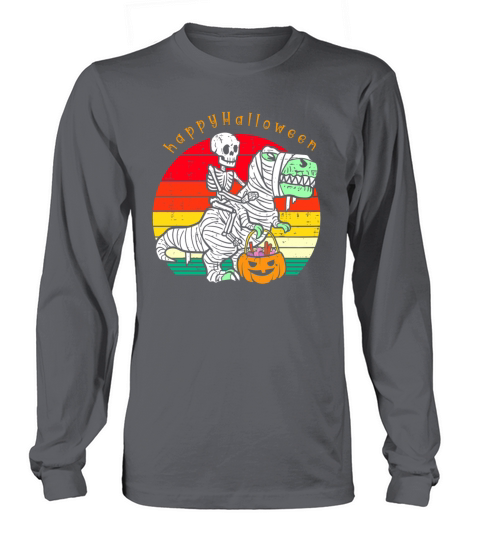 Happy Halloween Skeleton Riding Dinosaur Vintage Long sleeved Unisex