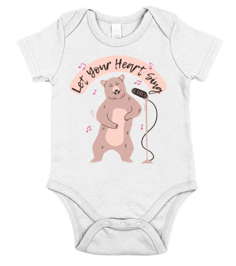 Funny Bear Cartoon Singing Song Short Sleeve Baby One-Piece