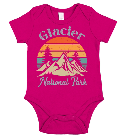 Glacier National Park Retro Vintage Mountain Sunse Short Sleeve Baby One-Piece