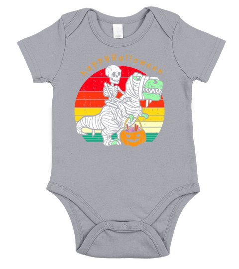 Happy Halloween Skeleton Riding Dinosaur Vintage Short Sleeve Baby One-Piece