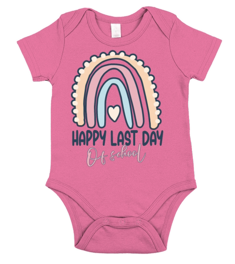 Happy Last Day Of School - Rainbow Heart Short Sleeve Baby One-Piece
