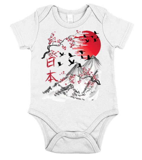 japanese art vintage japan landscape Short Sleeve Baby One-Piece