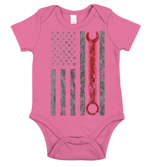 Vintage Distressed Mechanic Usa Flag Short Sleeve Baby One-Piece