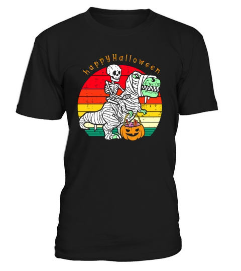 Happy Halloween Skeleton Riding Dinosaur Vintage T-Shirt Unisex