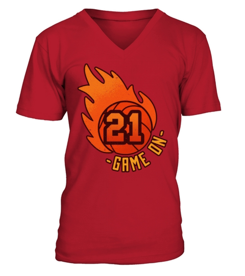 Athlete Ball Fire Game Sport Number 21 Basketball V-Neck T-shirt