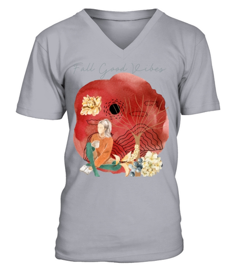 Fall Good Vibes Girl drink Cofee Red V-Neck T-shirt