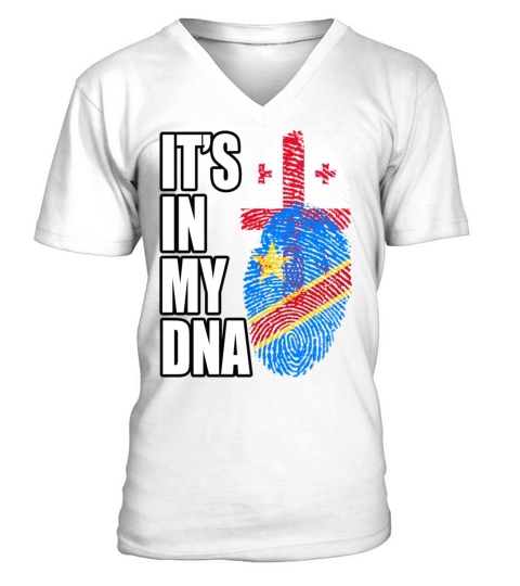 Georgian And Congolese Mix Heritage DNA Flag V-Neck T-shirt