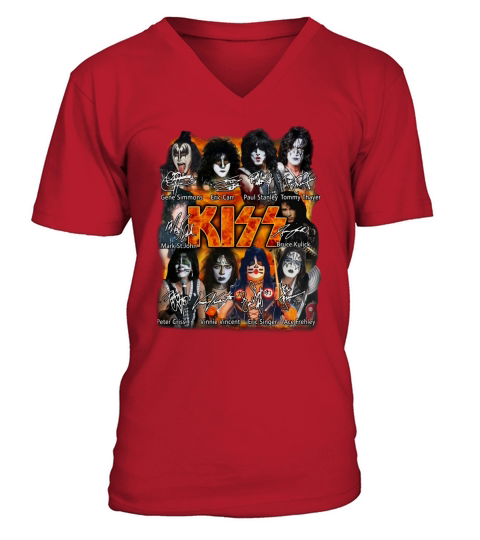 Kiss band Paul Stanley Eric Singer Tommy Thayer signatures shirt V-Neck T-shirt