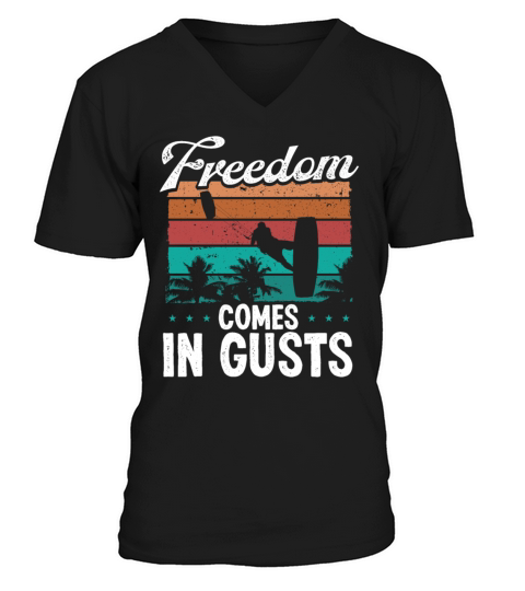 Kitesurfer Vintage Freedom Gusts Kiteboarder Retro V-Neck T-shirt