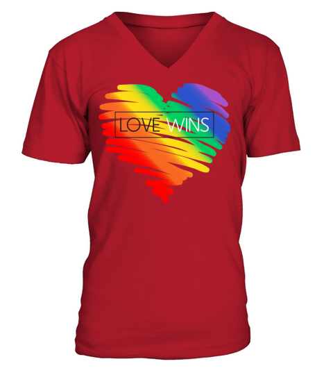 LGBT Rainbow Heart Love Wins Gay Lesbian Trans Bi V-Neck T-shirt