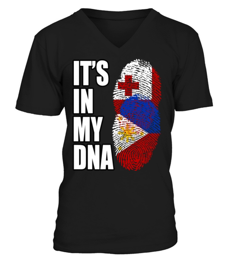 Tongan And Filipino Mix Heritage DNA Flag V-Neck T-shirt