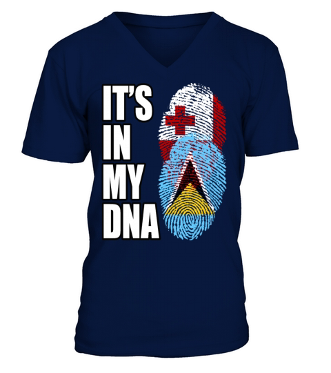 Tongan And Saint Lucian Mix Heritage DNA Flag V-Neck T-shirt