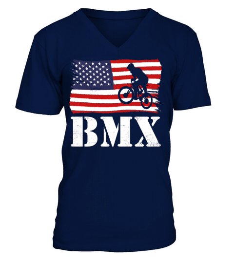 USA American Flag BMX Sport Bike Biking V-Neck T-shirt