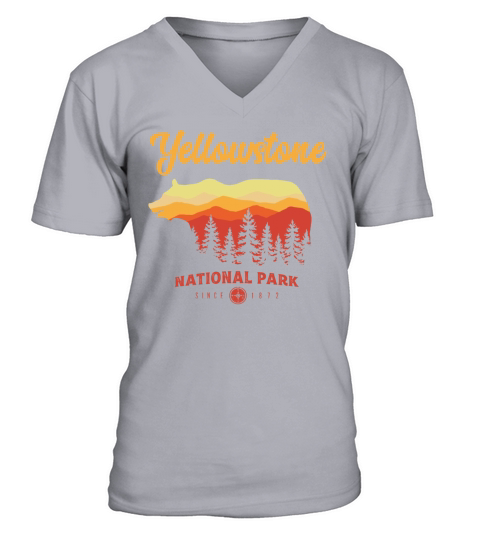 Yellowstone National Park Grizzly Bear Vintage V-Neck T-shirt