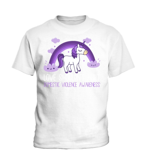 Love Shouldnt Hurt Purple Rainbow Unicorn Kids T-Shirt